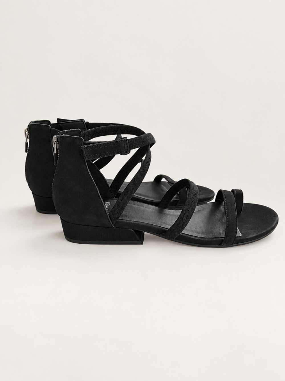 Eileen Fisher Emily black suede strappy zip closure sandals Size 9 NWT